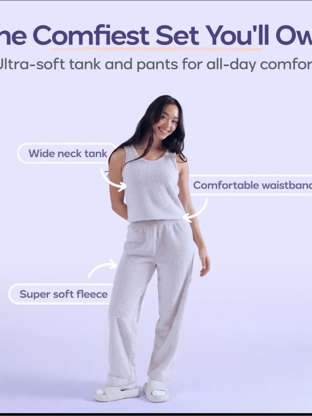 Mellow Cozy Lavender Fleece Tank and Pants Set